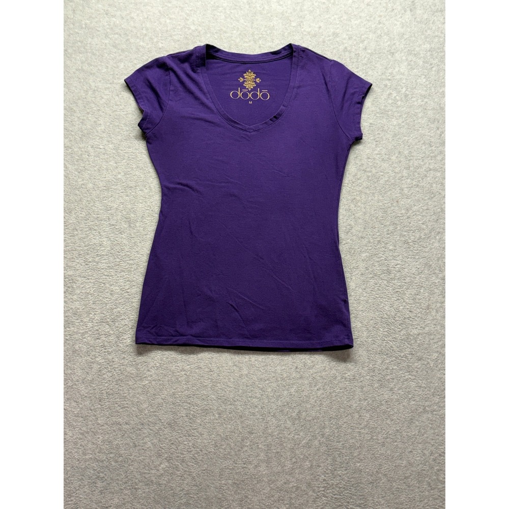 Dodo Womens Purple V-Neck Short Sleeve T-Shirt Size M Cotton Blend DWT-1201